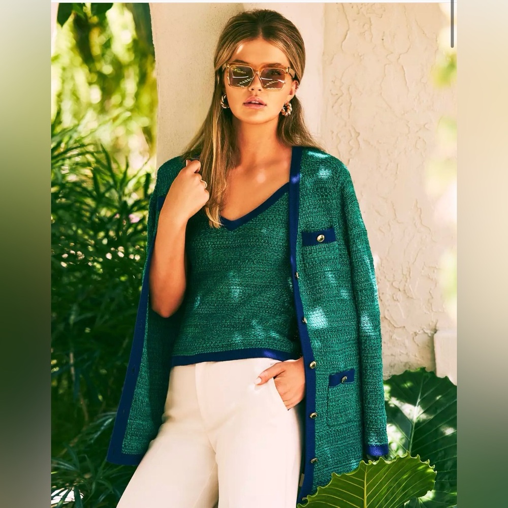 LILLY PULITZER TANNERY SWEATER SET, DEEP LAGOON MOONLIGHT TWEED, SIZE M